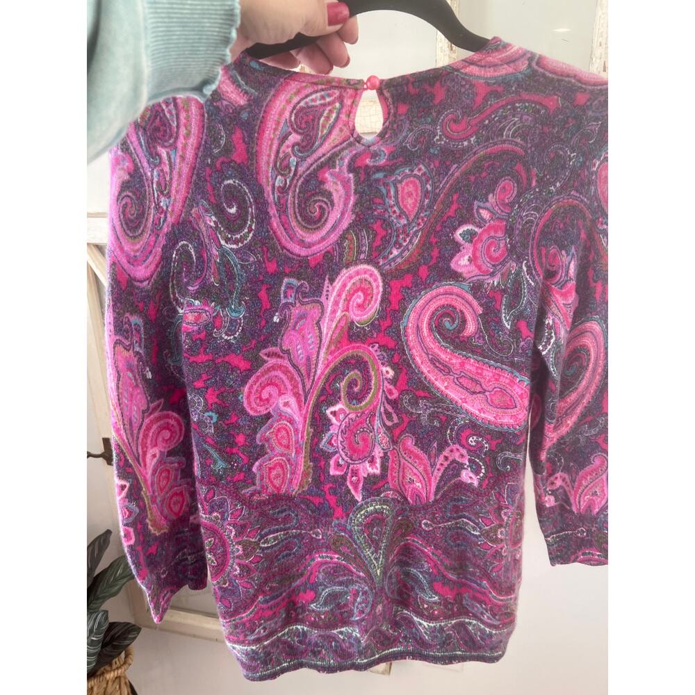 Talbots size medium 100% Cashmere sweater paisley print pink purple - Picture 4 of 4
